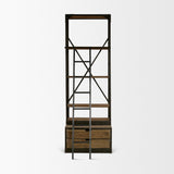 Brodie VII Brown Wood Gun-Metal Bracing Four Shelf Shelving Unit by Mercana at Eve Furniture