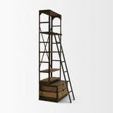 Brodie VII Brown Wood Gun-Metal Bracing Four Shelf Shelving Unit by Mercana at Eve Furniture
