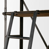 Brodie VII Brown Wood Gun-Metal Bracing Four Shelf Shelving Unit by Mercana at Eve Furniture