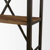 Brodie VII Brown Wood Gun-Metal Bracing Four Shelf Shelving Unit by Mercana at Eve Furniture