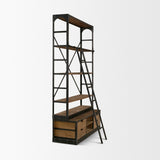 Brodie VIII Brown Wood Gun-Metal Ladder Four Shelf Shelving Unit by Mercana at Eve Furniture