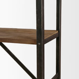 Brodie VIII Brown Wood Gun-Metal Ladder Four Shelf Shelving Unit by Mercana at Eve Furniture