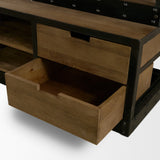 Brodie VIII Brown Wood Gun-Metal Ladder Four Shelf Shelving Unit by Mercana at Eve Furniture