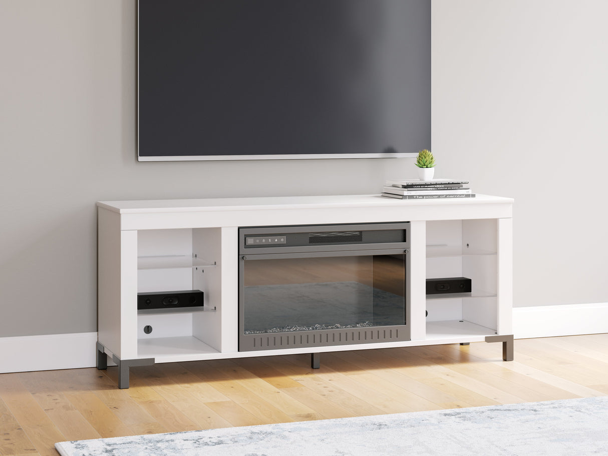 Brollevi White 60" TV Stand with Electric Fireplace