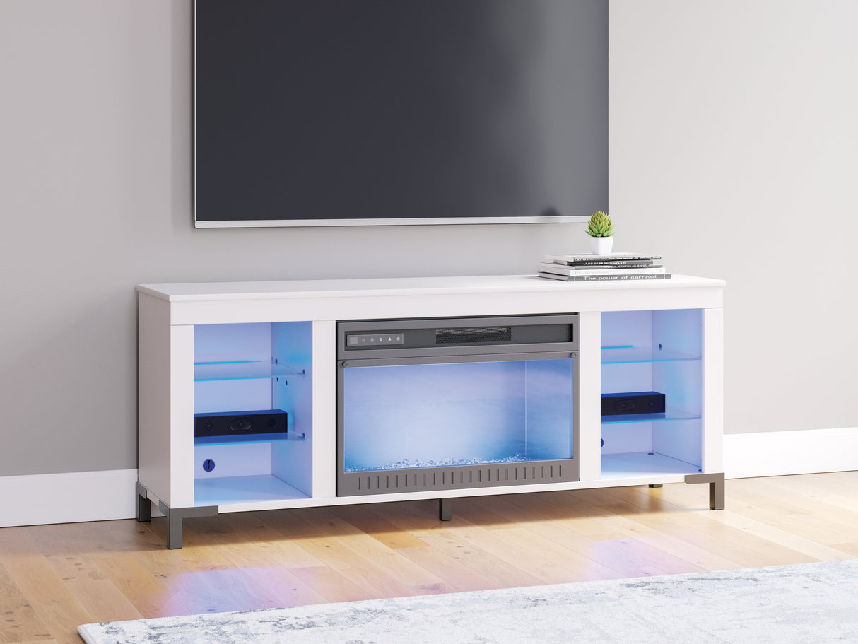 Brollevi White 60" TV Stand with Electric Fireplace