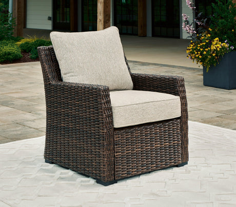 Brook Ranch Brown Outdoor Lounge Chair with cushion by Ashley at Eve Furniture