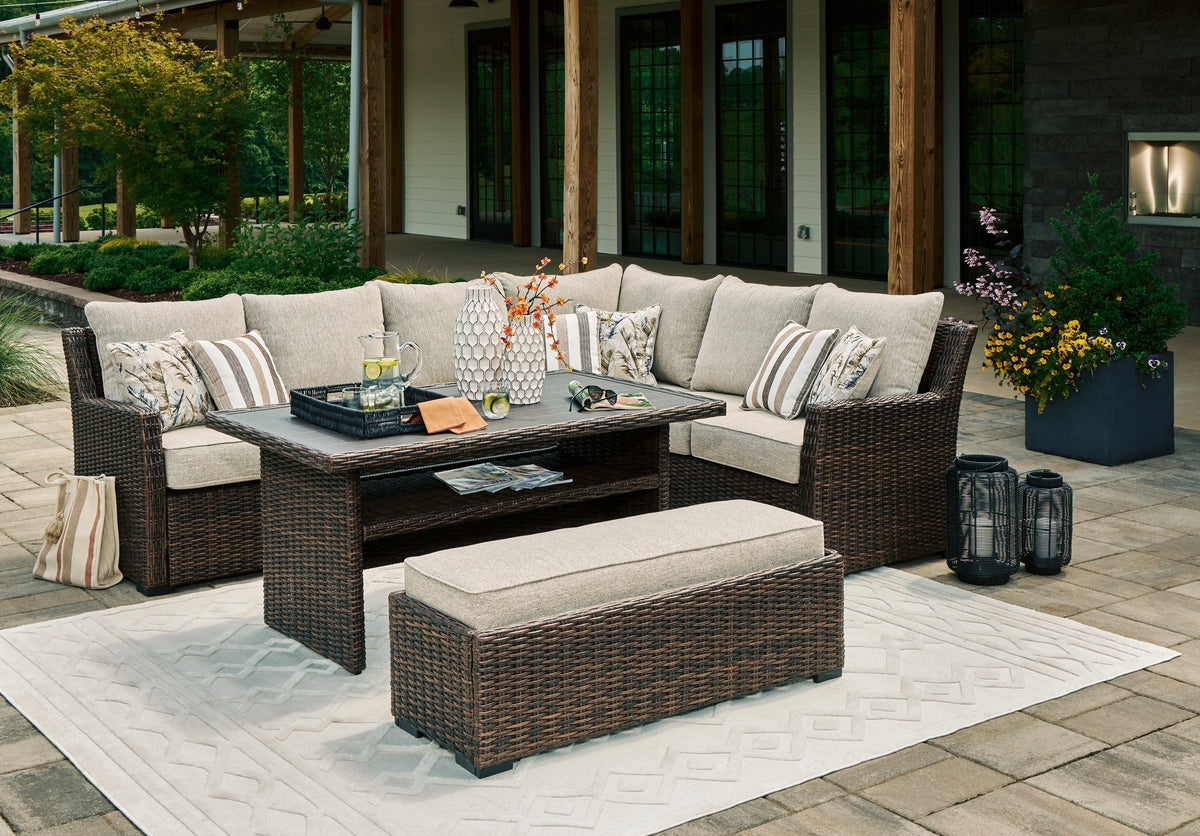 Brook Ranch Brown Outdoor Sectional Set with Coffee Table by Ashley at Eve Furniture