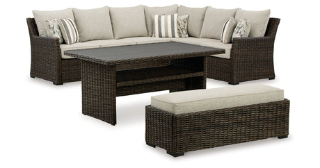 Brook Ranch Brown Outdoor Sectional Set with Coffee Table by Ashley at Eve Furniture