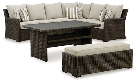 Brook Ranch Brown Outdoor Sectional Set with Coffee Table by Ashley at Eve Furniture