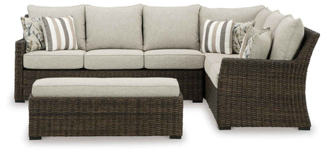Brook Ranch Brown Outdoor Sectional Set with Lounge Chair and Coffee Table by Ashley at Eve Furniture