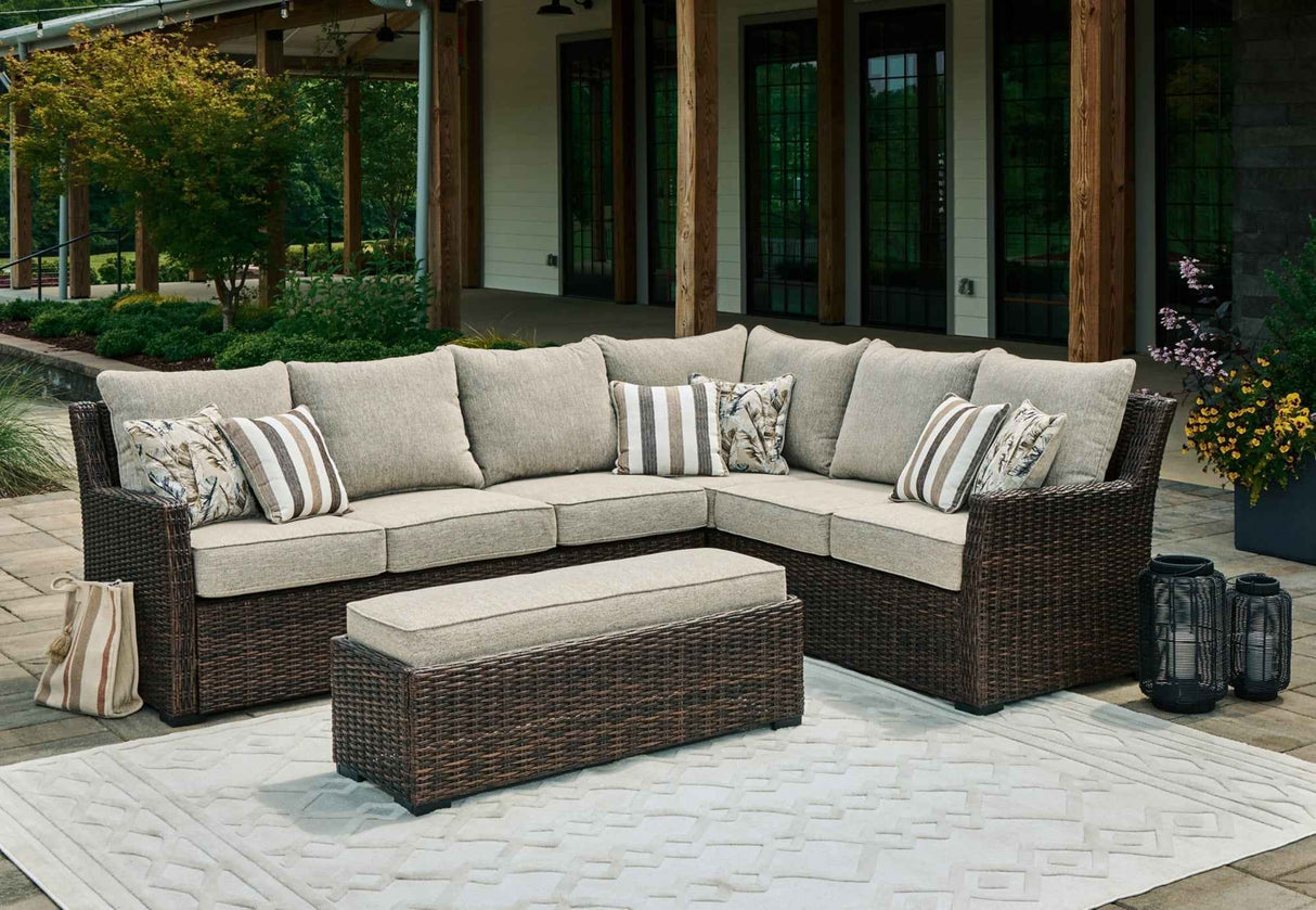 Brook Ranch Brown Outdoor Sectional Set with Lounge Chair and Coffee Table by Ashley at Eve Furniture