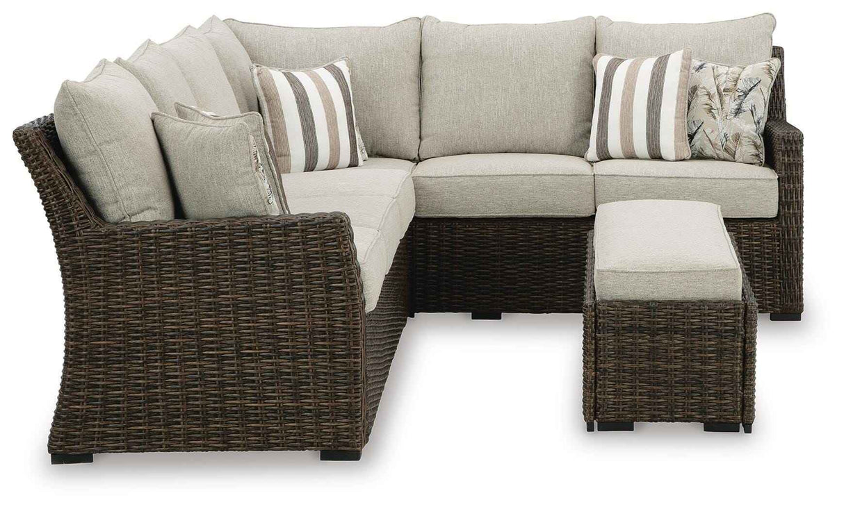 Brook Ranch Brown Outdoor Sectional Set with Lounge Chair and Coffee Table by Ashley at Eve Furniture