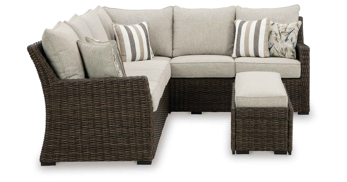 Brook Ranch Brown Outdoor Sectional Set with Lounge Chair and Coffee Table by Ashley at Eve Furniture