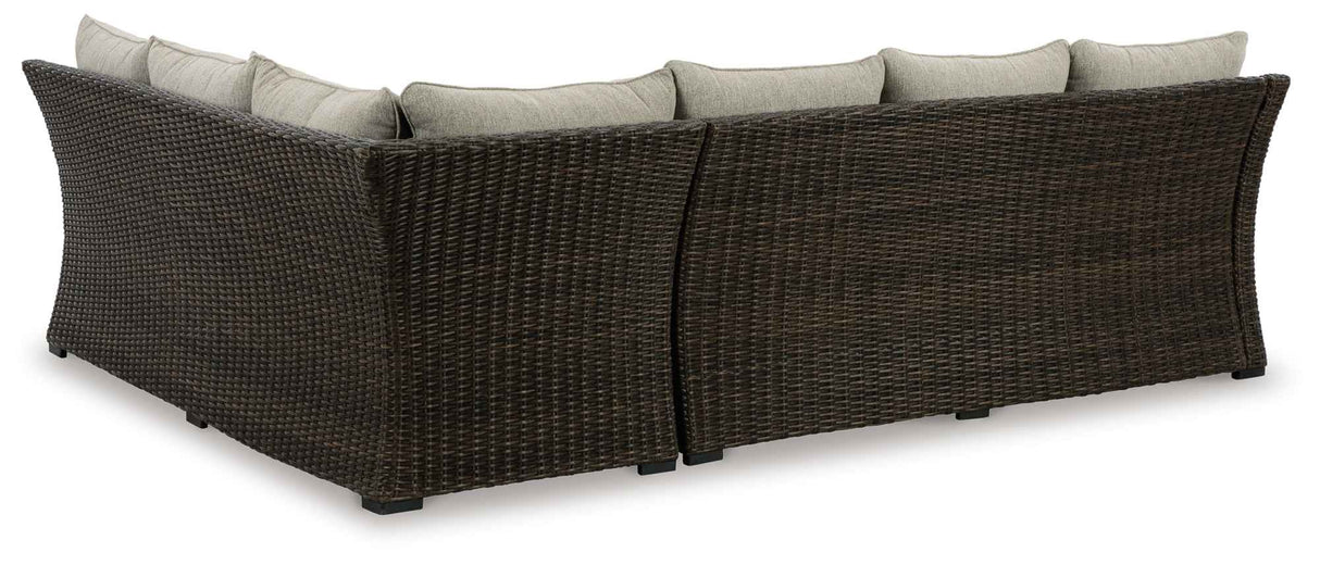 Brook Ranch Brown Outdoor Sectional Set with Lounge Chair and Coffee Table by Ashley at Eve Furniture