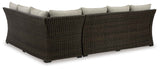 Brook Ranch Brown Outdoor Sectional Set with Lounge Chair and Coffee Table by Ashley at Eve Furniture