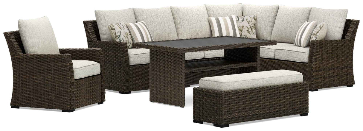 Brook Ranch Brown Outdoor Sectional Set with Lounge Chair and Coffee Table by Ashley at Eve Furniture