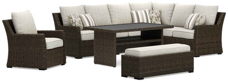 Brook Ranch Brown Outdoor Sectional Set with Lounge Chair and Coffee Table by Ashley at Eve Furniture