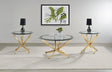 Brooke Brass 3-piece Round Glass Top Coffee Table Set by Coaster at Eve Furniture
