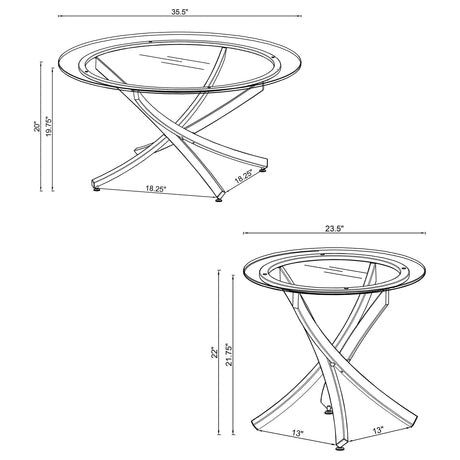 Brooke Chrome 2-piece Round Glass Top Coffee Table Set by Coaster at Eve Furniture