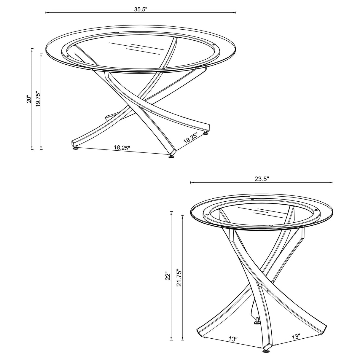 Brooke Chrome 2-piece Round Glass Top Coffee Table Set by Coaster at Eve Furniture