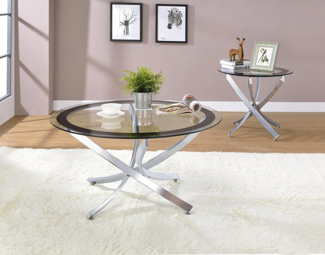 Brooke Chrome 2-piece Round Glass Top Coffee Table Set by Coaster at Eve Furniture