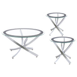 Brooke Chrome 3-piece Round Glass Top Coffee Table Set by Coaster at Eve Furniture