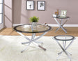 Brooke Chrome 3-piece Round Glass Top Coffee Table Set by Coaster at Eve Furniture