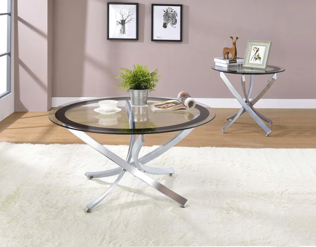 Brooke Chrome/Black Glass Top Coffee Table by Coaster at Eve Furniture