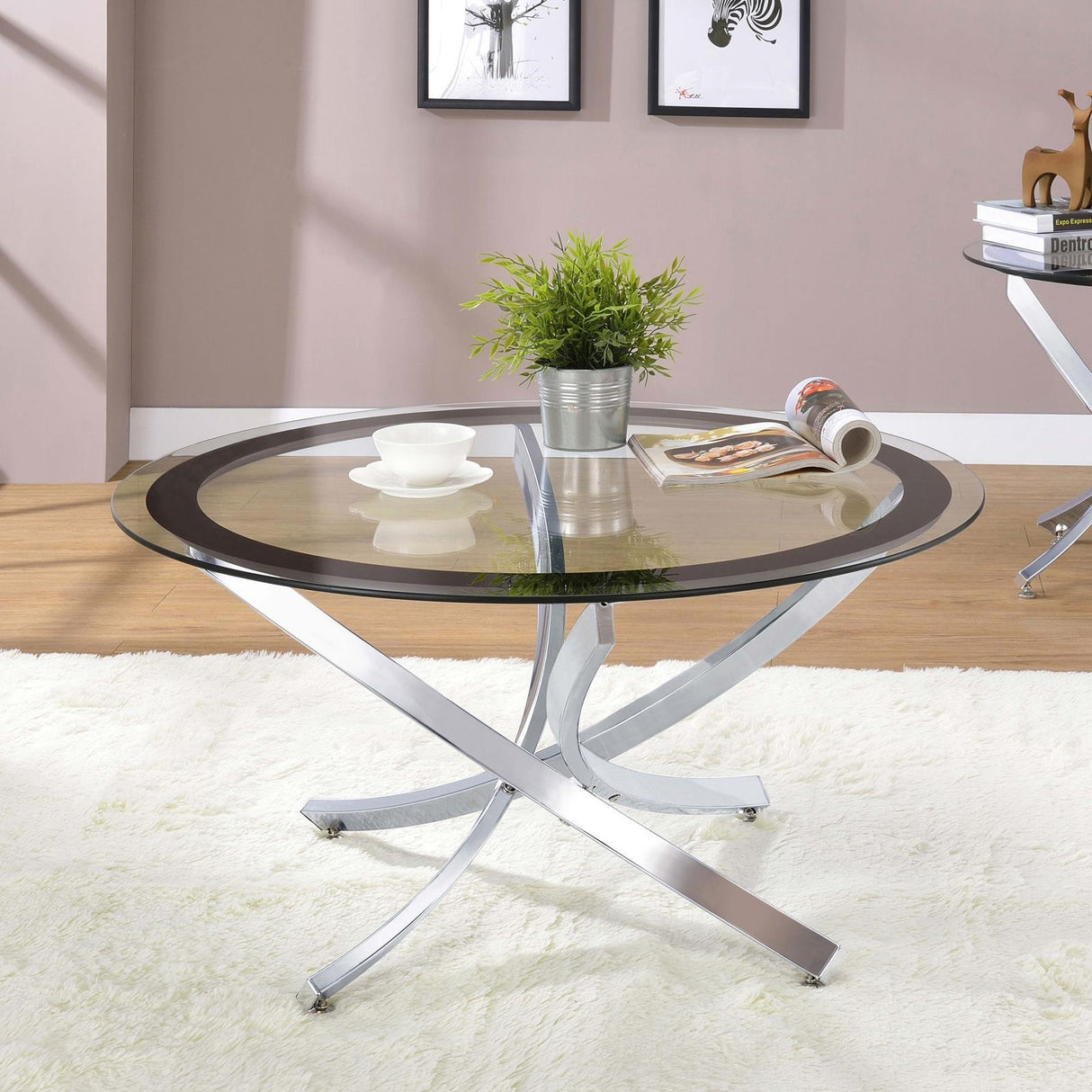 Brooke Chrome/Black Glass Top Coffee Table by Coaster at Eve Furniture