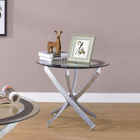 Brooke Chrome/Black Glass Top End Table by Coaster at Eve Furniture
