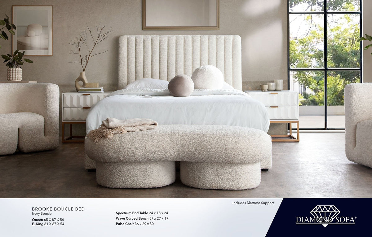 Brooke Ivory Boucle Queen Bed by Diamond Sofa at Eve Furniture