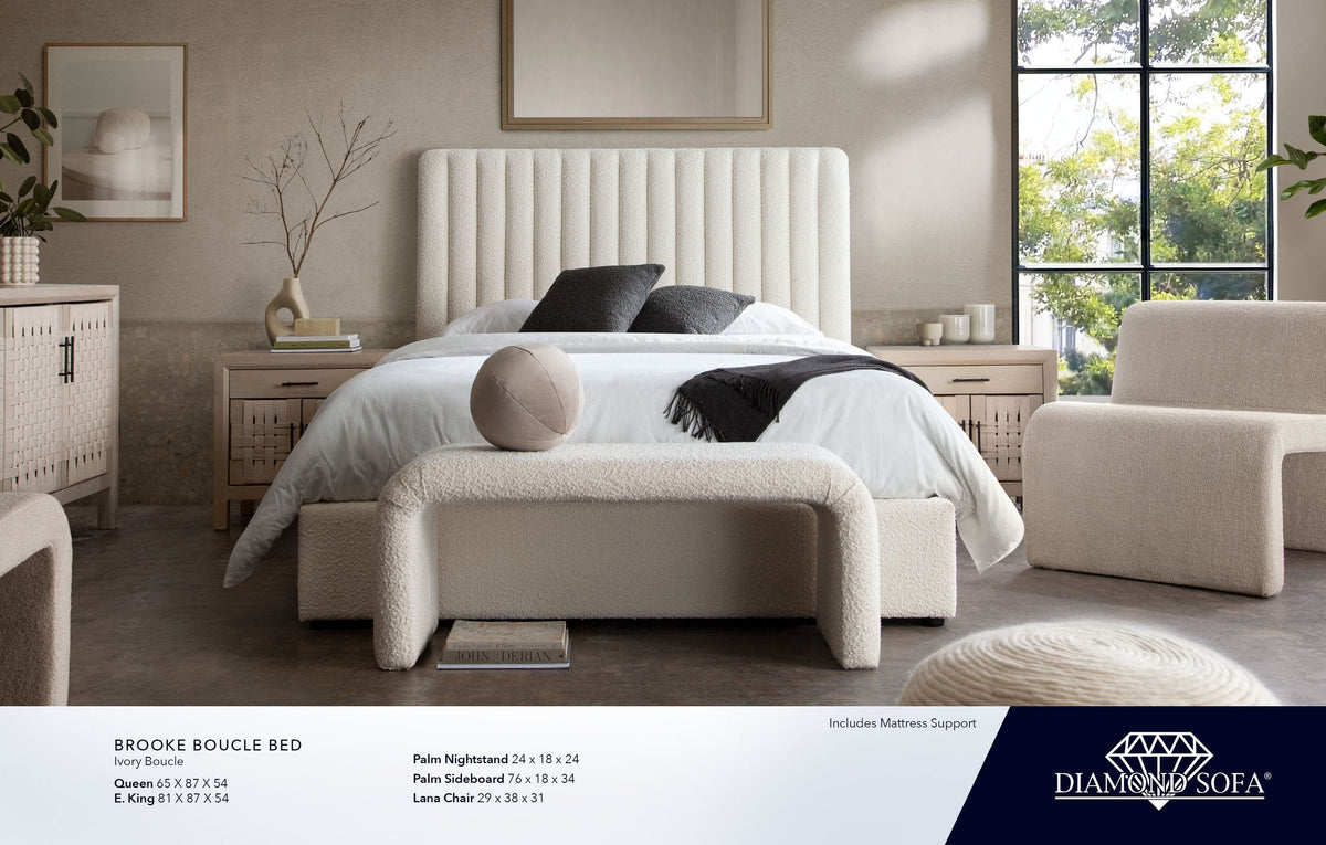 Brooke Ivory Boucle Queen Bed by Diamond Sofa at Eve Furniture