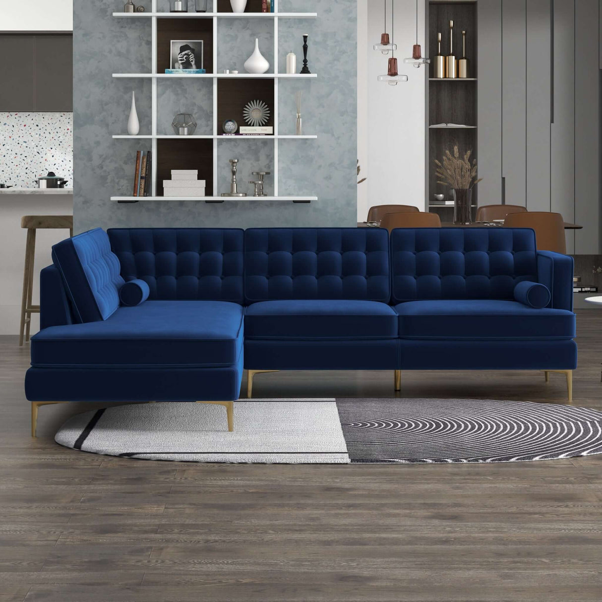 Brooke Mid-Century Modern  Sectional Sofa Orange / Left Facing