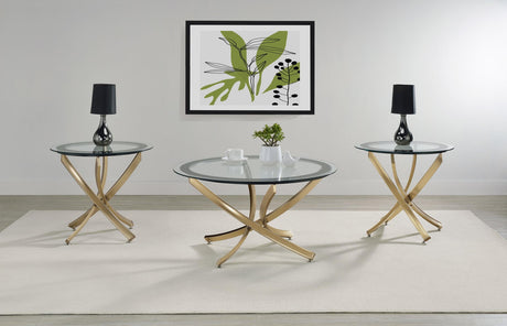 Brooke Rose Brass 3-Piece Round Coffee and End Table Set by Coaster at Eve Furniture