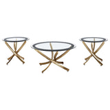 Brooke Rose Brass 3-Piece Round Coffee and End Table Set by Coaster at Eve Furniture