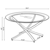 Brooke Round Glass Top Coffee Table Metal Base Brass by Coaster at Eve Furniture