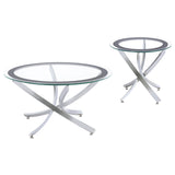 Brooke Chrome 2-piece Round Glass Top Coffee Table Set by Coaster at Eve Furniture