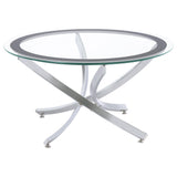 Brooke Chrome 3-piece Round Glass Top Coffee Table Set by Coaster at Eve Furniture
