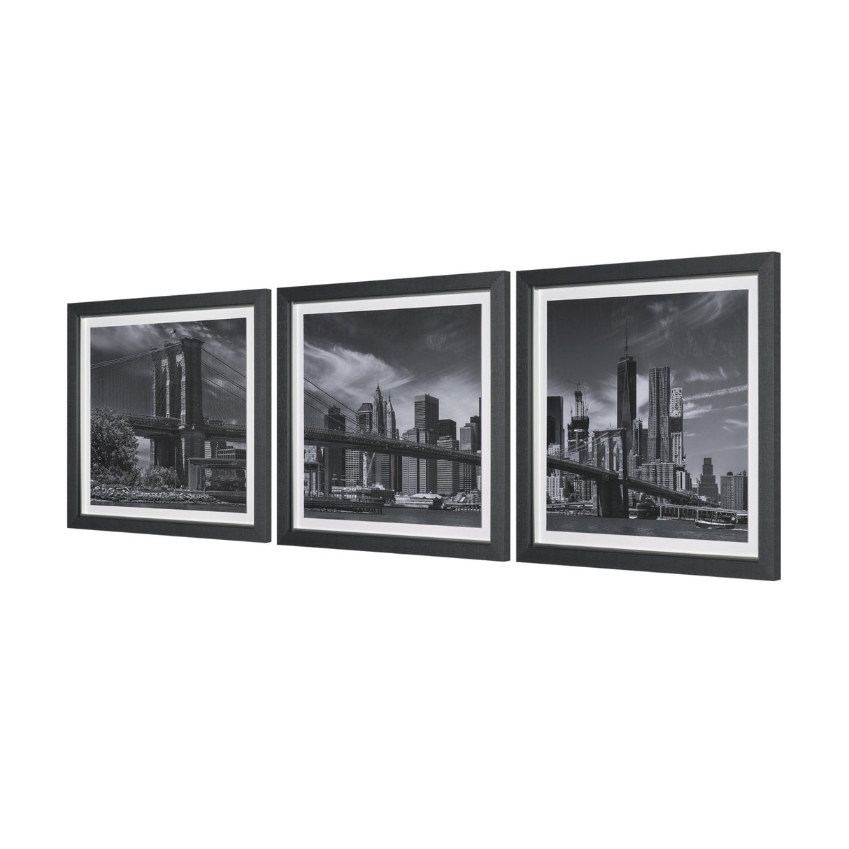 Brooklyn Bridge (Set of 3) by Richard Silver Textured Framed Art Print Matted under Glass by Mercana at Eve Furniture