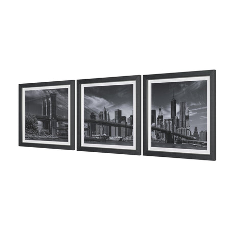 Brooklyn Bridge (Set of 3) by Richard Silver Textured Framed Art Print Matted under Glass by Mercana at Eve Furniture