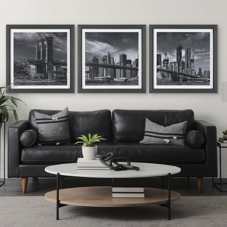Brooklyn Bridge (Set of 3) by Richard Silver Textured Framed Art Print Matted under Glass by Mercana at Eve Furniture