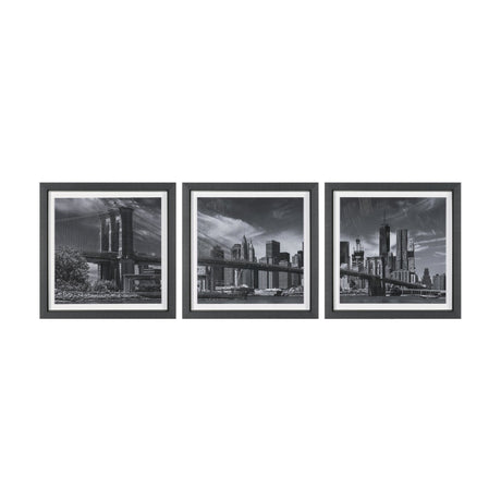 Brooklyn Bridge (Set of 3) by Richard Silver Textured Framed Art Print Matted under Glass by Mercana at Eve Furniture