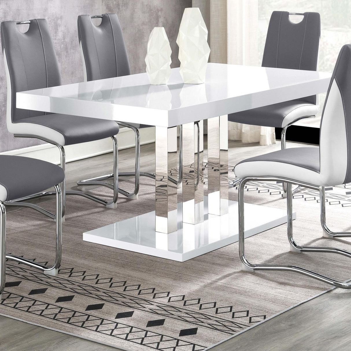 Brooklyn White High Gloss/Chrome Rectangular Dining Table