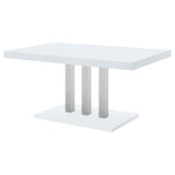 Brooklyn White High Gloss/Chrome Rectangular Dining Table by Coaster at Eve Furniture