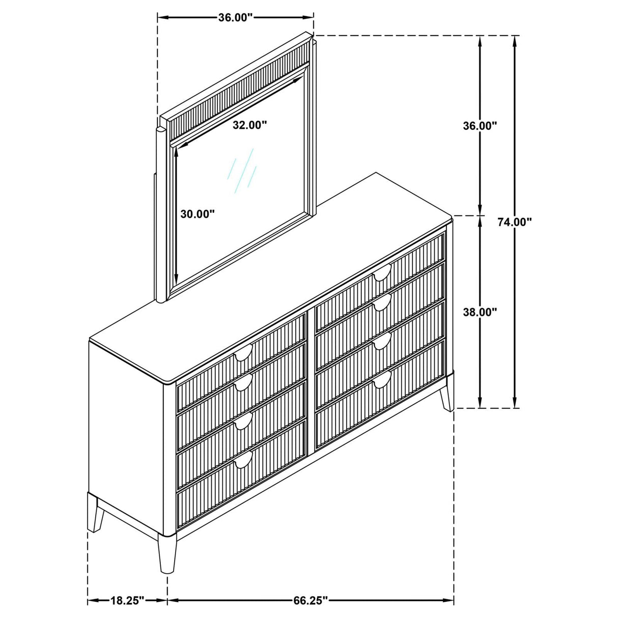 Brookmead Black 8-Drawer Bedroom Dresser with Mirror