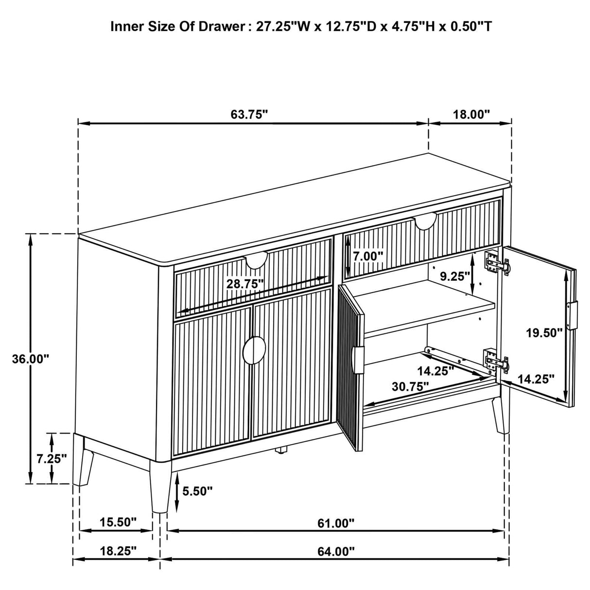 Brookmead Black 2-drawer Sideboard Buffet with Storage Cabinet by Coaster at Eve Furniture