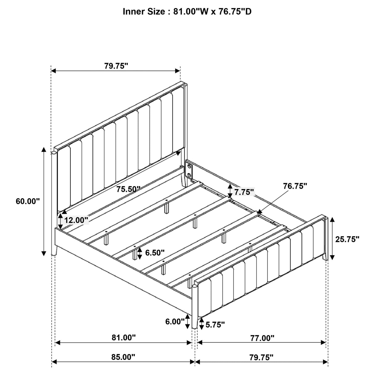 Brookmead Black 60-inch Upholstered Eastern King Bed by Coaster at Eve Furniture