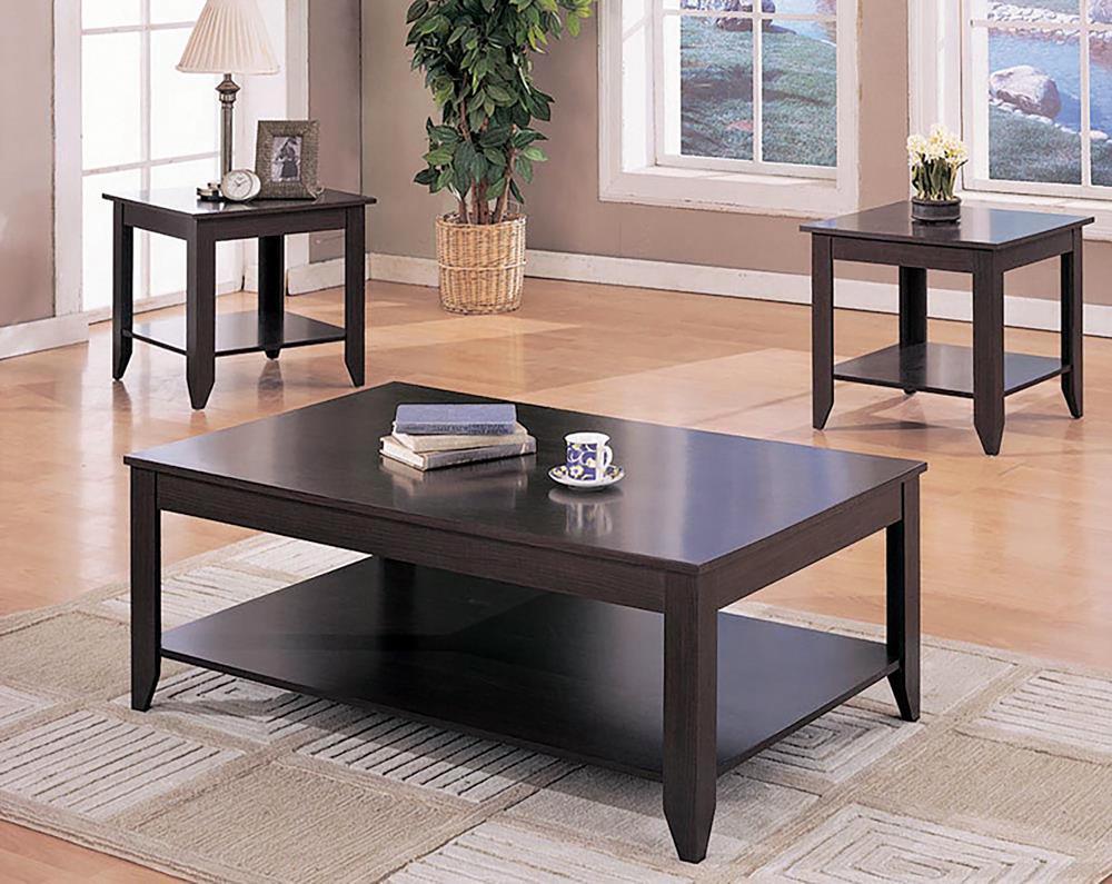 Brooks Cappuccino 3-Piece Occasional Table Set with Lower Shelf by Coaster at Eve Furniture