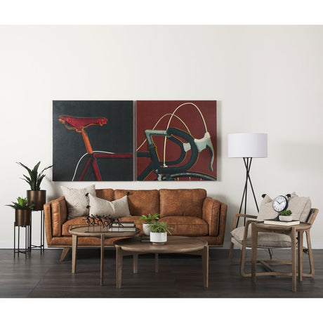 Brooks Cognac Brown Faux Leather Three Seater Sofa W/ Medium Brown Wooden Legs by Mercana at Eve Furniture