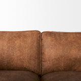 Brooks Cognac Faux Leather Three Seater Sofa With Medium Brown Wooden Legs by Mercana at Eve Furniture
